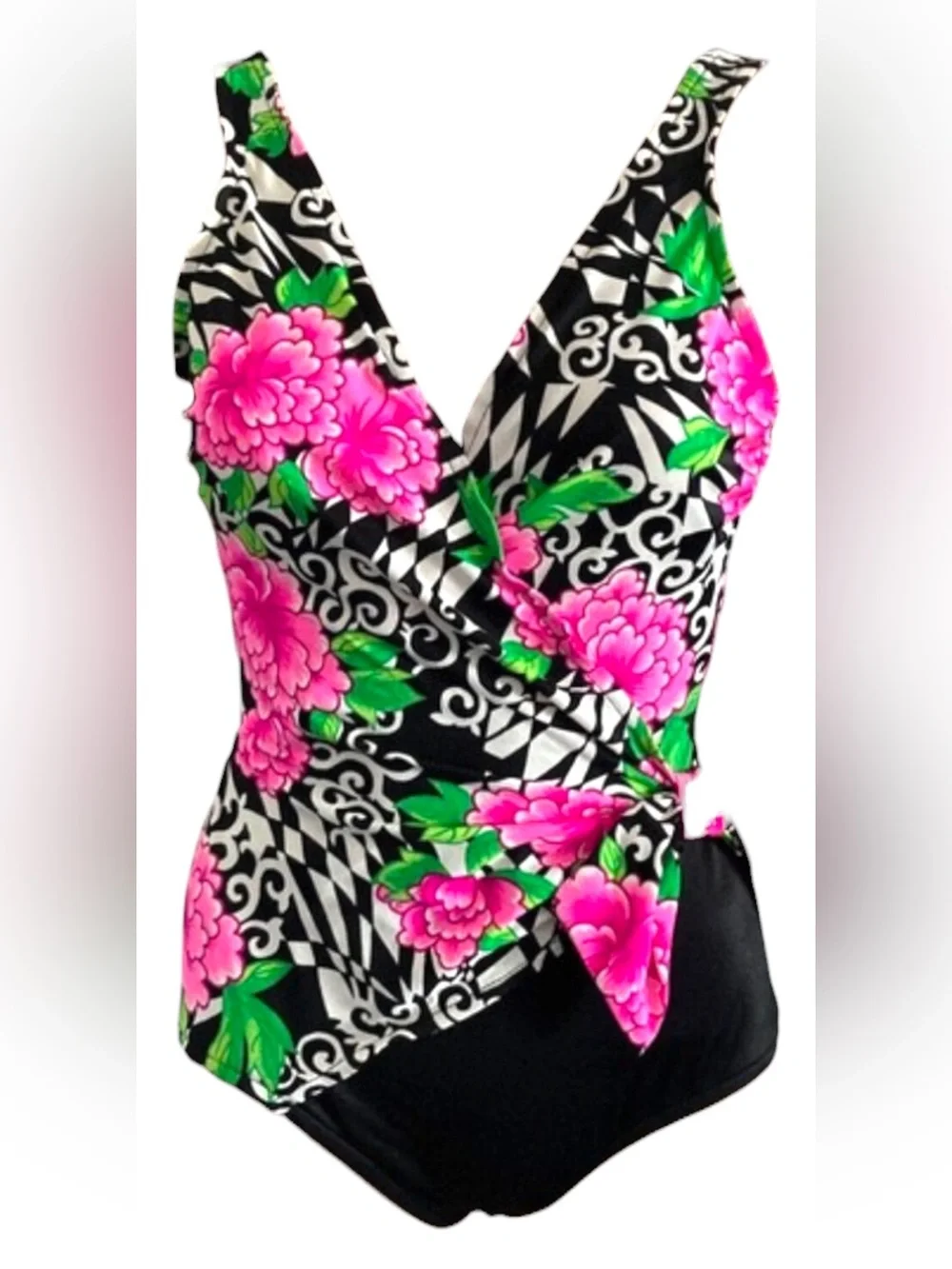Catalina Pink & black Floral One-Piece Swimsuit vintage!